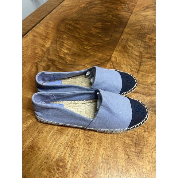 Tory Burch Women’s 7.5 Color Block Canvas Espadrille Casual Flat Shoe Navy Blue - Picture 4 of 10